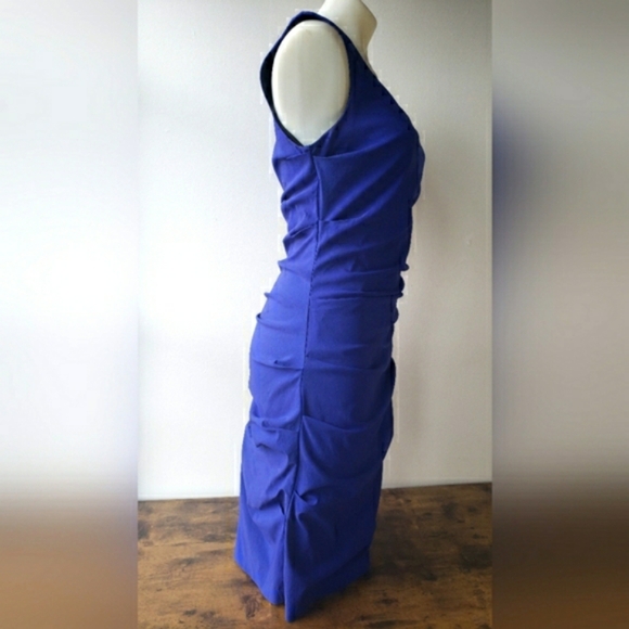 Cobalt Blue Snug Ruched Le Chateau Bodycon Shaping Dress - Picture 3 of 11